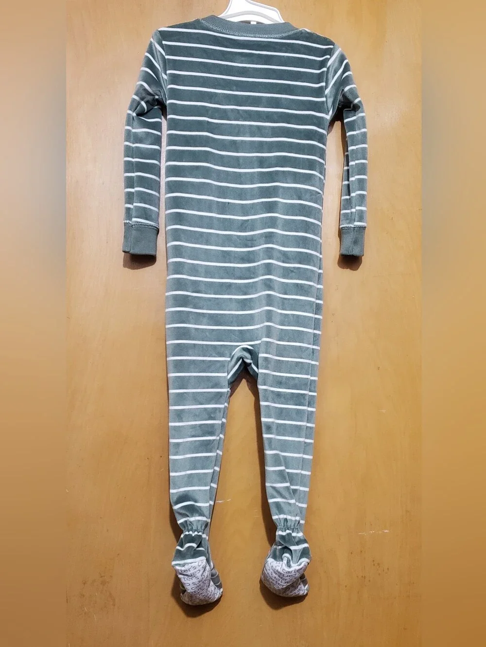 Carter's Green and White Striped Footed One-Piece with Dino Patch
